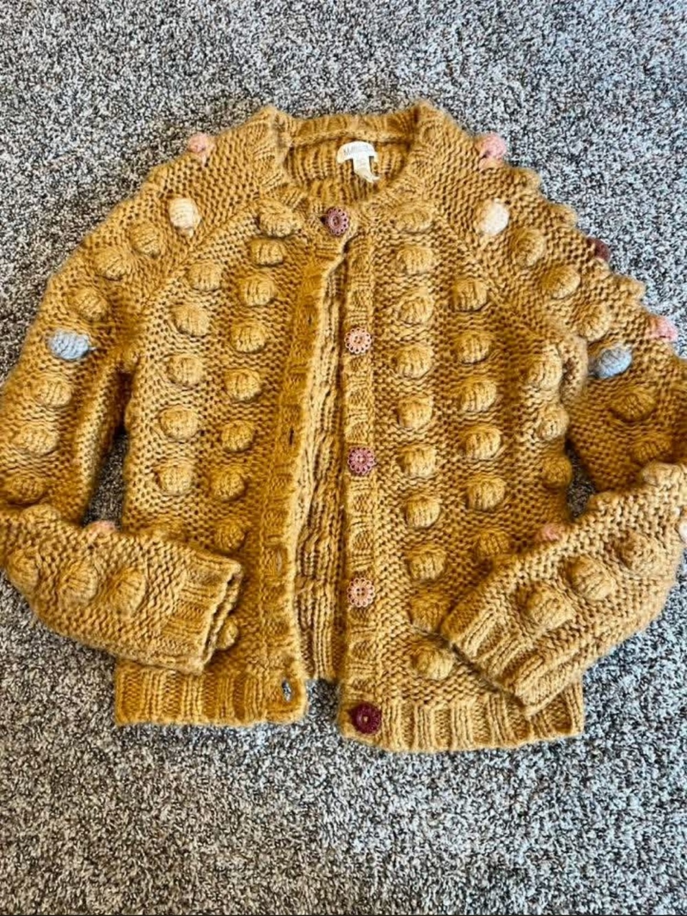 Matilda Jane Mustard Yellow Bobble Knit Cardigan with Multi Accent Dots